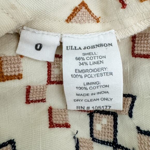 Ulla Johnson Adilah Beaded Embroidered Cotton Linen Mini Dress Ochre size 0 - Picture 11 of 16